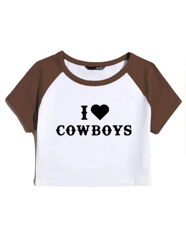 Angel Women's New Casual I Love Cowboys Versatile Letter Printed Short Top