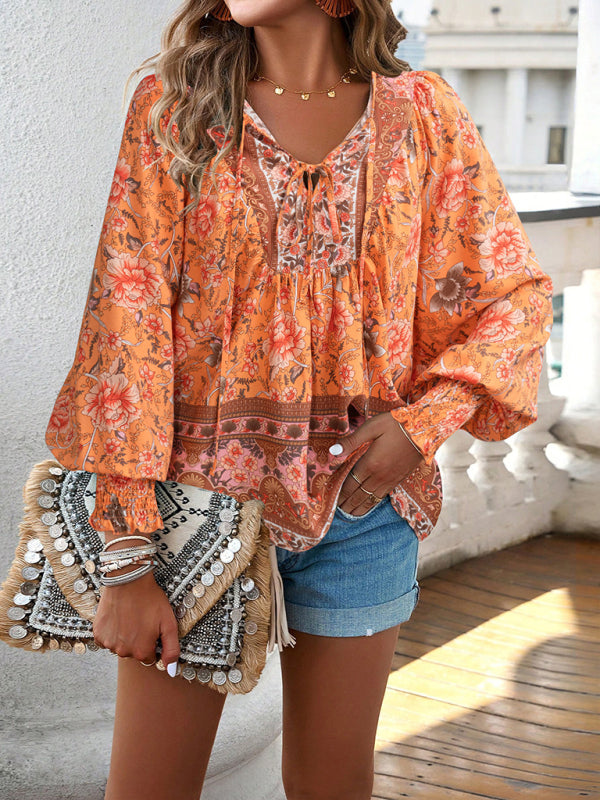 Darice Women's Bohemian Casual Floral Print Blouse