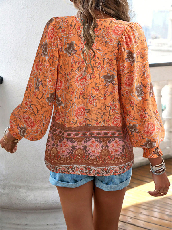 Darice Women's Bohemian Casual Floral Print Blouse