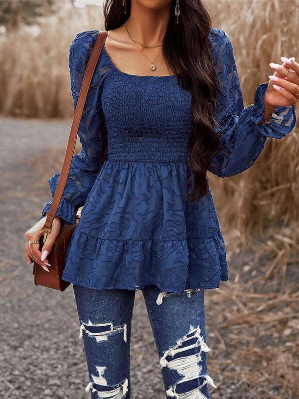 Electra Women's Bohemian Elegant Square Neck Long Sleeve Blouse