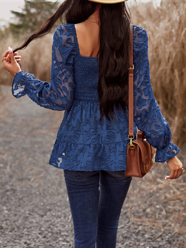 Electra Women's Bohemian Elegant Square Neck Long Sleeve Blouse