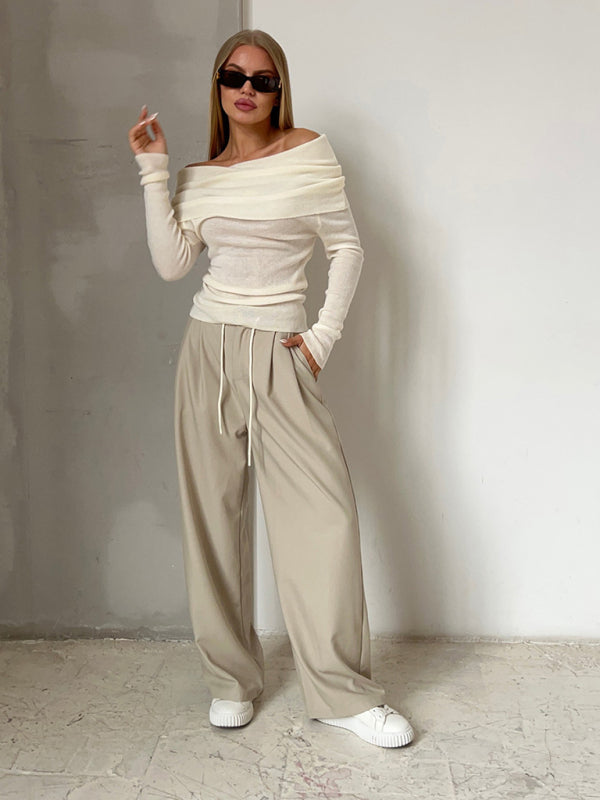 Dahlia New Sexy Slim Fit One-Line Collar Long-Sleeved Bottoming Sweater