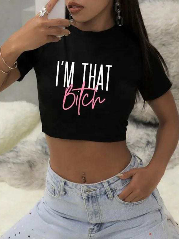Hannah Women Casual Y2K Letter Design Crop Top