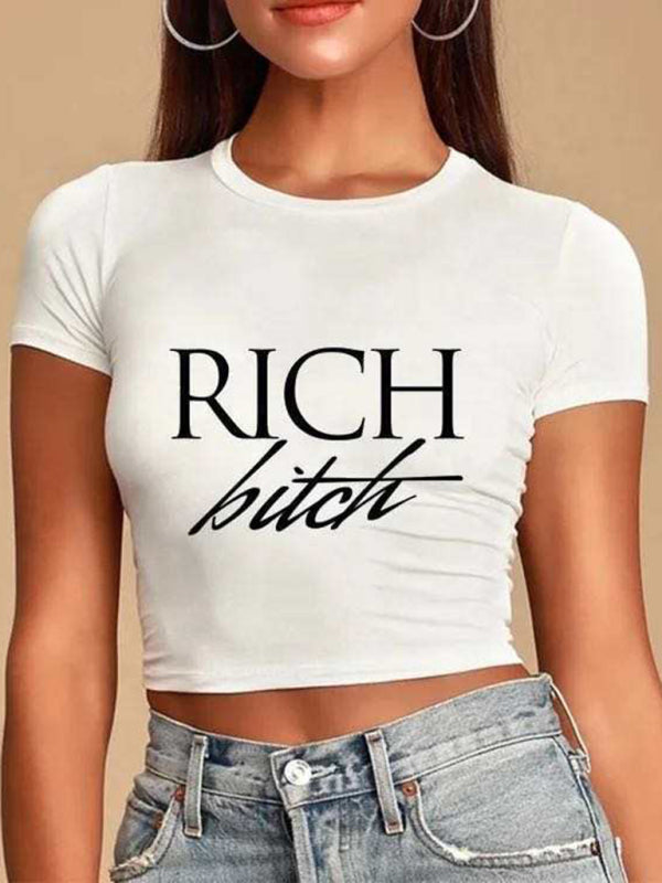 Hannah Women Casual Y2K Letter Design Crop Top