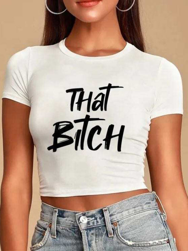 Hannah Women Casual Y2K Letter Design Crop Top