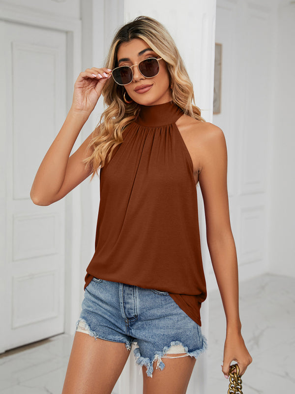 Theodosia Halter Neck Strappy Vest T-Shirt Casual Top