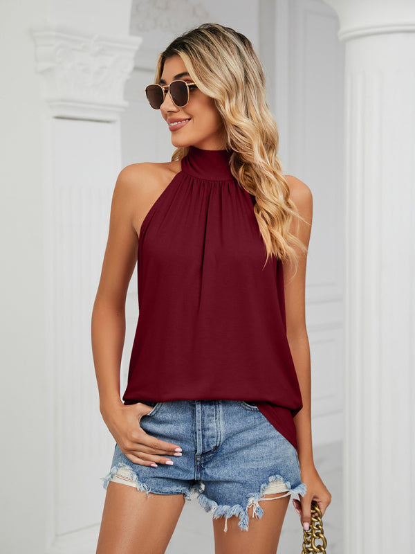 Theodosia Halter Neck Strappy Vest T-Shirt Casual Top
