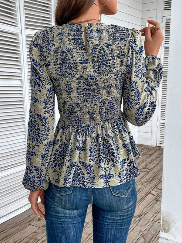 Eponine Ladies New Round Neck Elegant Slim Long Sleeve Print
