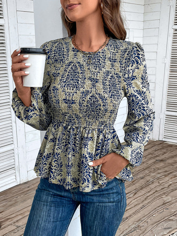 Eponine Ladies New Round Neck Elegant Slim Long Sleeve Print