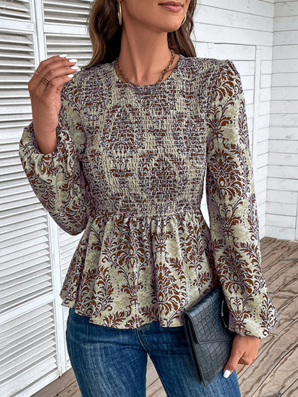 Eponine Ladies New Round Neck Elegant Slim Long Sleeve Print