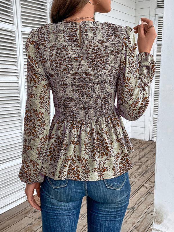 Eponine Ladies New Round Neck Elegant Slim Long Sleeve Print