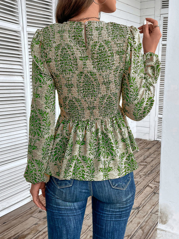 Eponine Ladies New Round Neck Elegant Slim Long Sleeve Print