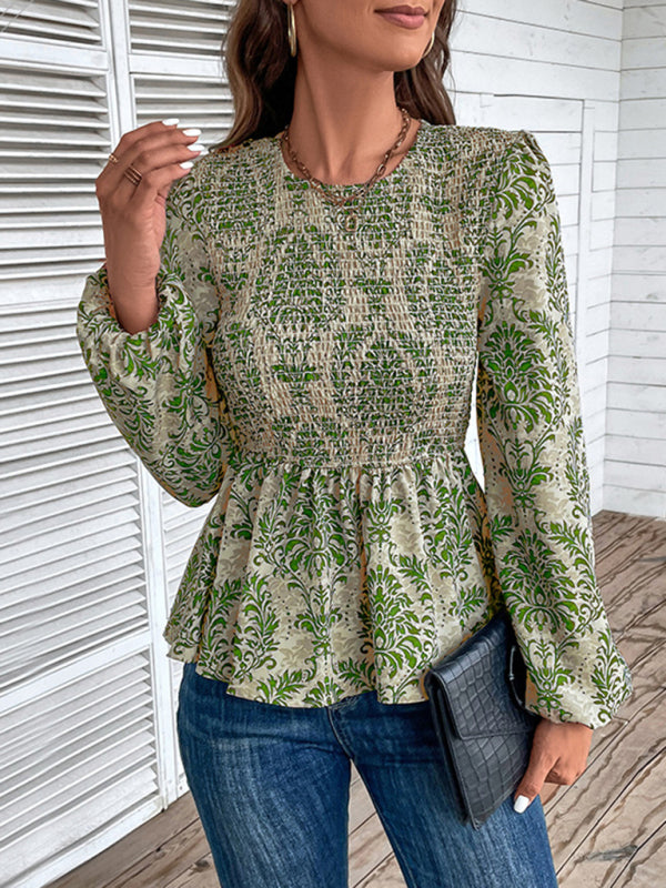Eponine Ladies New Round Neck Elegant Slim Long Sleeve Print