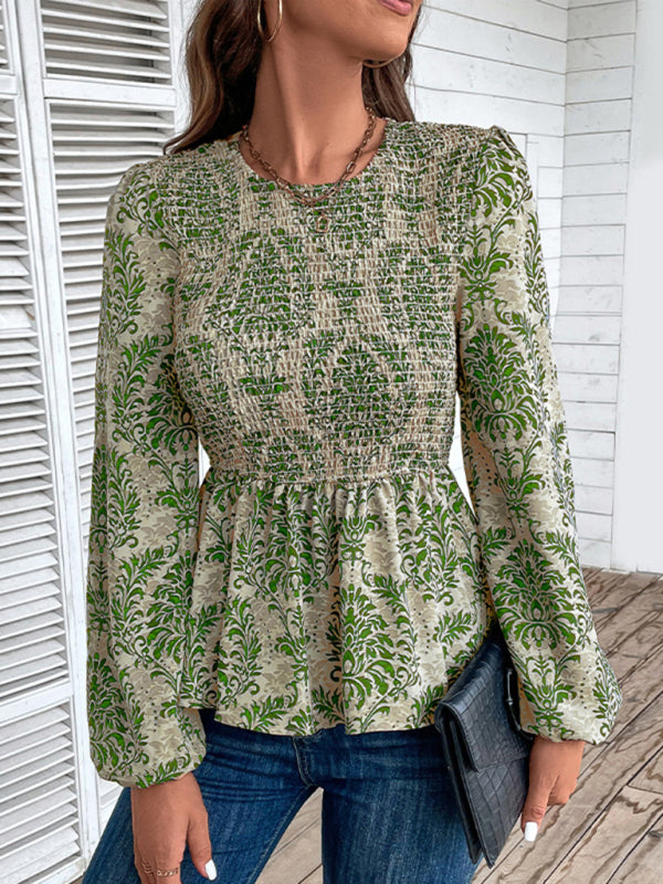Eponine Ladies New Round Neck Elegant Slim Long Sleeve Print