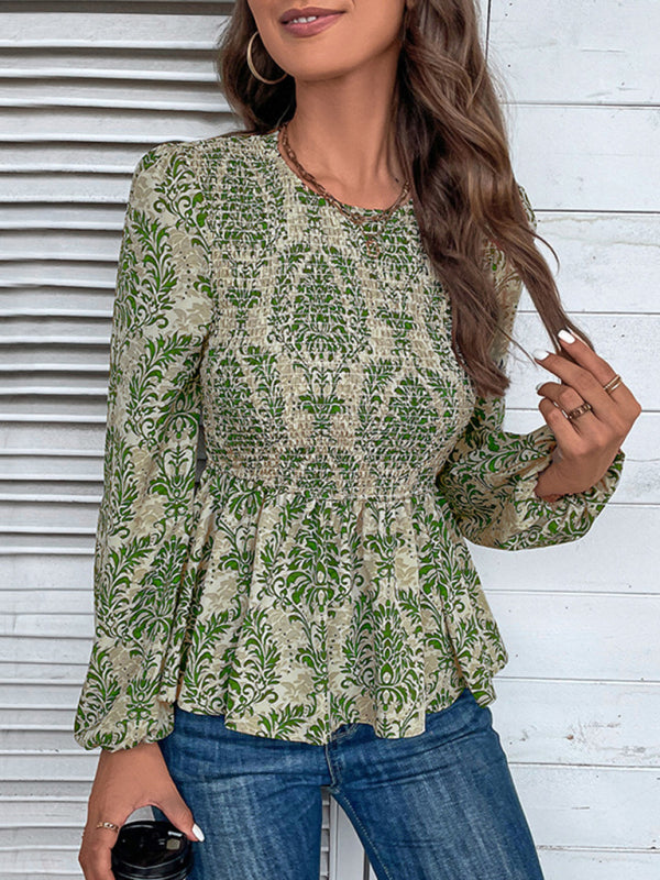 Eponine Ladies New Round Neck Elegant Slim Long Sleeve Print
