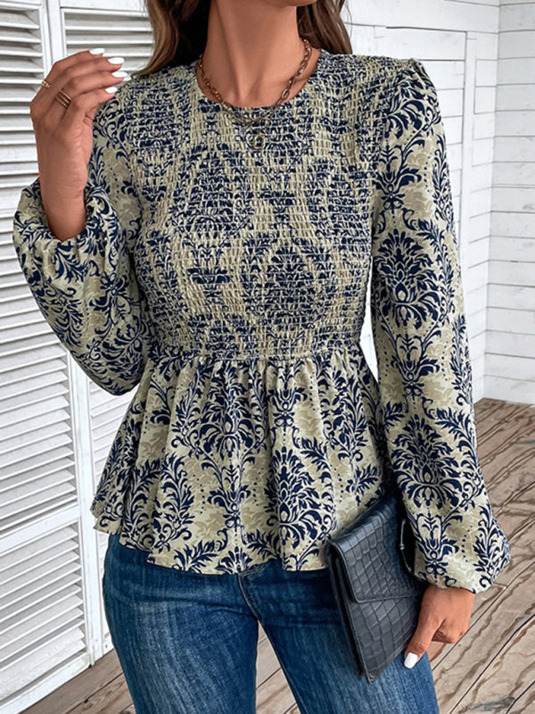 Eponine Ladies New Round Neck Elegant Slim Long Sleeve Print