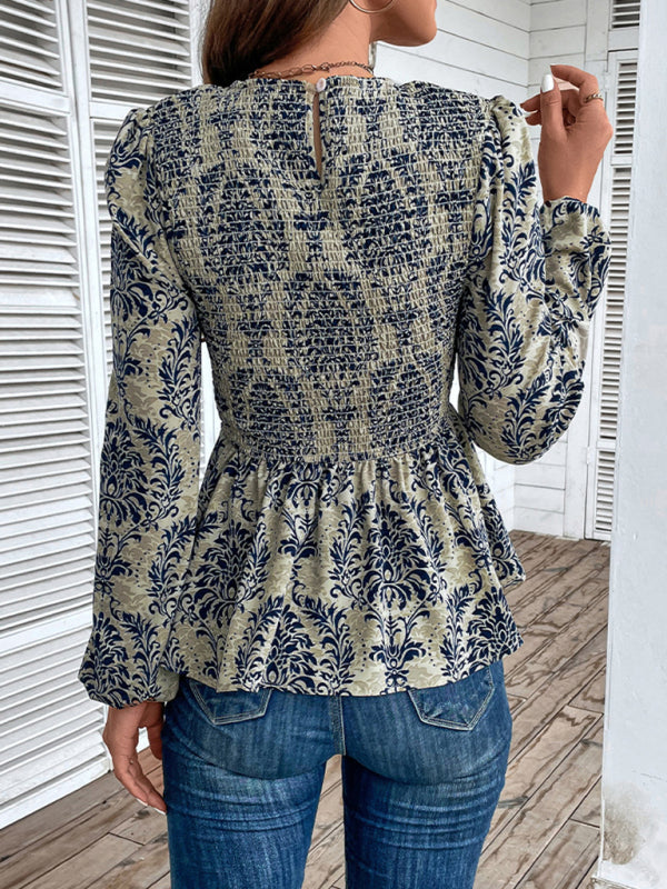 Eponine Ladies New Round Neck Elegant Slim Long Sleeve Print