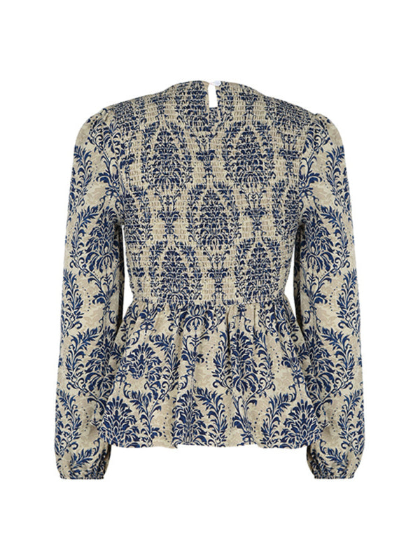 Eponine Ladies New Round Neck Elegant Slim Long Sleeve Print