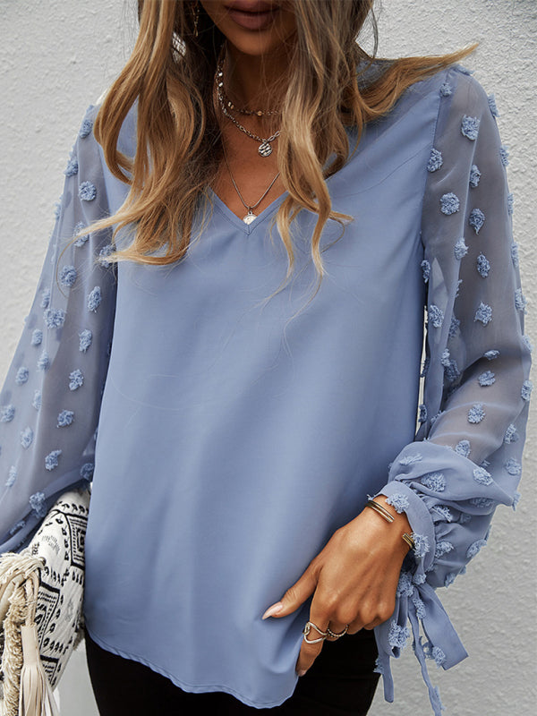 Enid Women's Elegant V-Neck Puff Sleeve Shirt