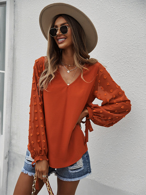 Enid Women's Elegant V-Neck Puff Sleeve Shirt