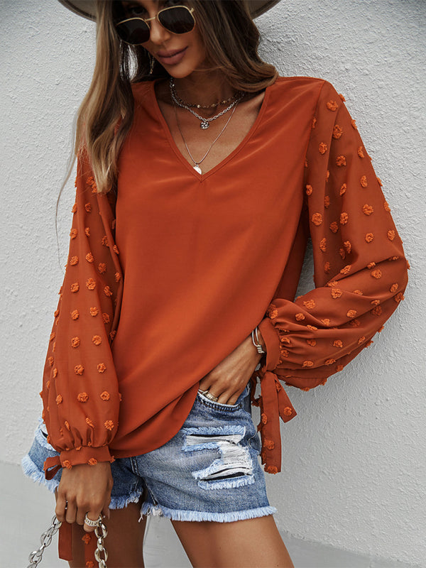 Enid Women's Elegant V-Neck Puff Sleeve Shirt