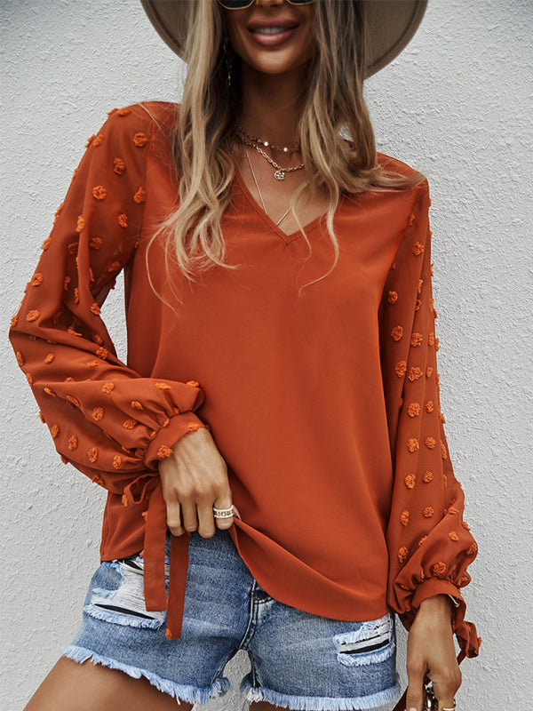 Enid Women's Elegant V-Neck Puff Sleeve Shirt
