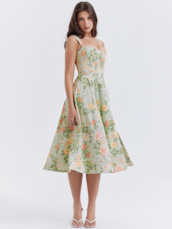 Giana Women's Slim Suspender Sexy Slit Floral Dress