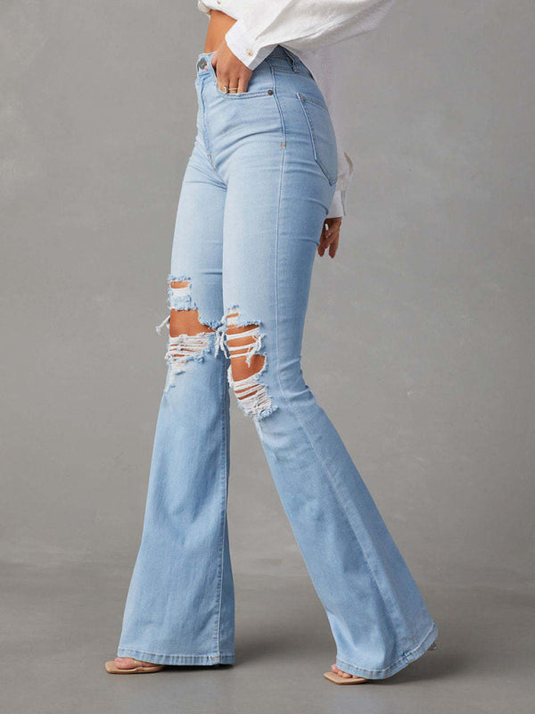 Mabel Women's Washed Ripped High-Waisted Denim Wide-leg Trousers