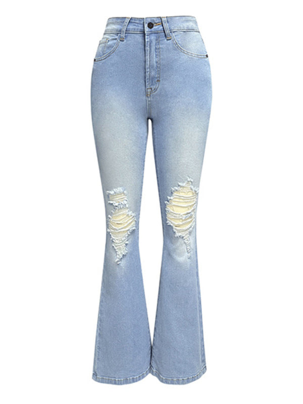 Mabel Women's Washed Ripped High-Waisted Denim Wide-leg Trousers