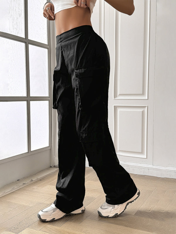 Women's New Casual Solid Color Multi-Pocket Workwear Sports Trousers