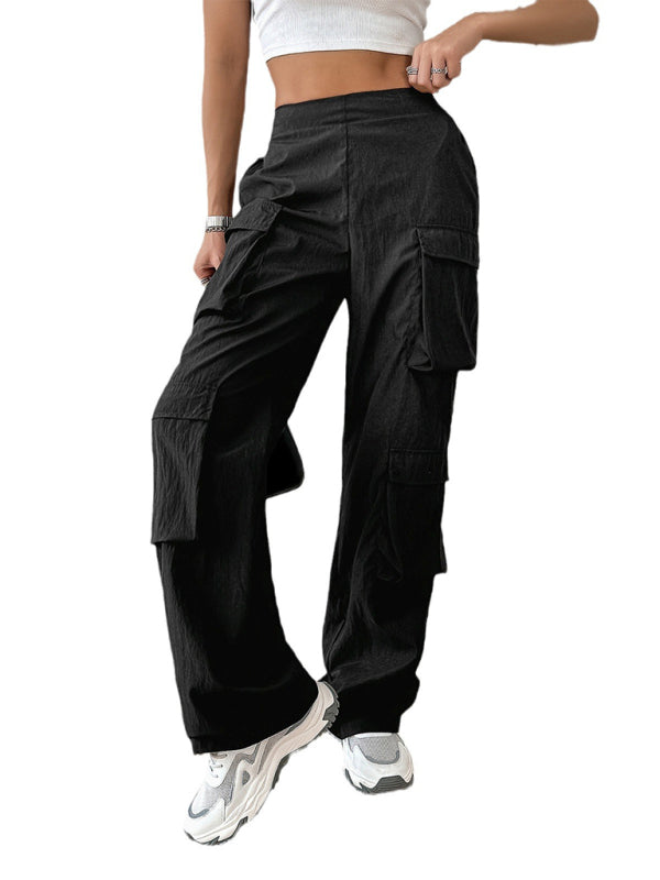 Women's New Casual Solid Color Multi-Pocket Workwear Sports Trousers