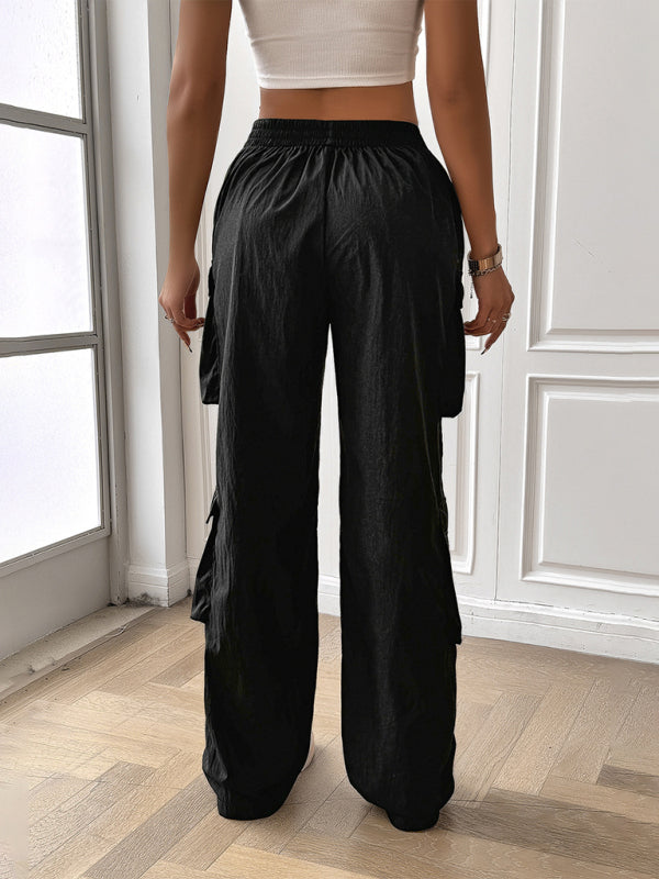 Women's New Casual Solid Color Multi-Pocket Workwear Sports Trousers