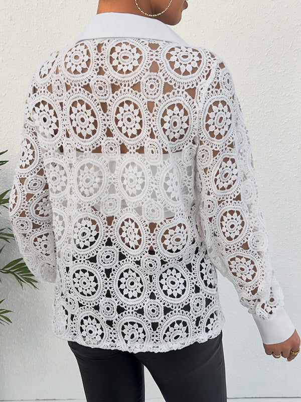 Harmonia Women's Long Sleeve Lace V Neck Shirt