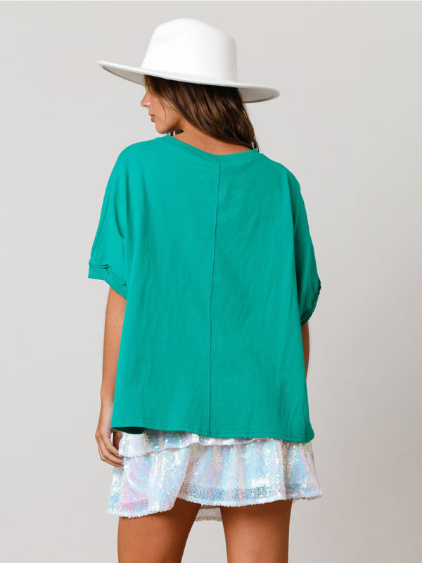 Faith Women's St. Patrick's Lucky Sequined Top Loose T-Shirt