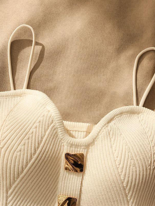 Rowena New Style Knitted Tube Top Camisole With Decorative Buttoned Blouse Inside