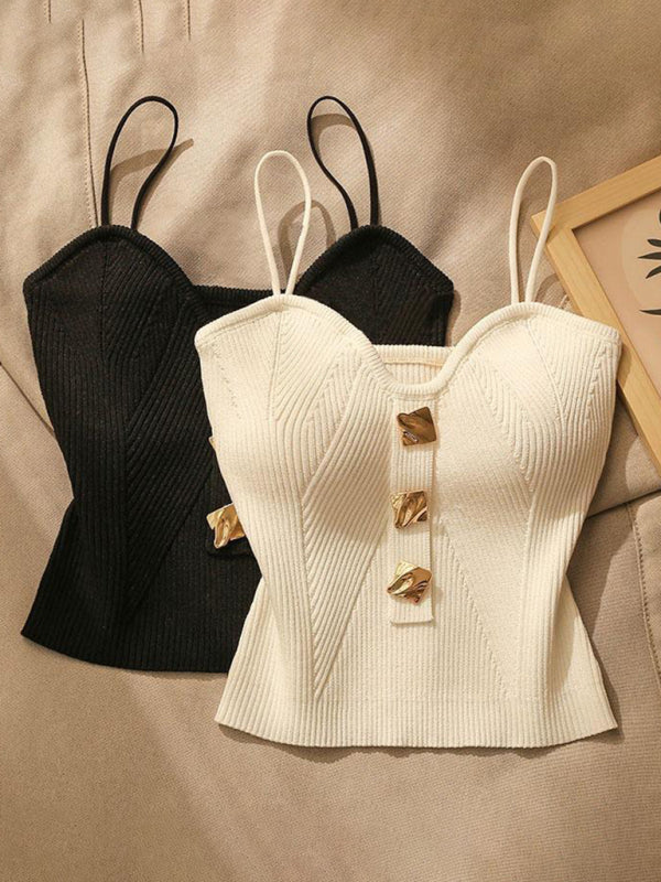Rowena New Style Knitted Tube Top Camisole With Decorative Buttoned Blouse Inside