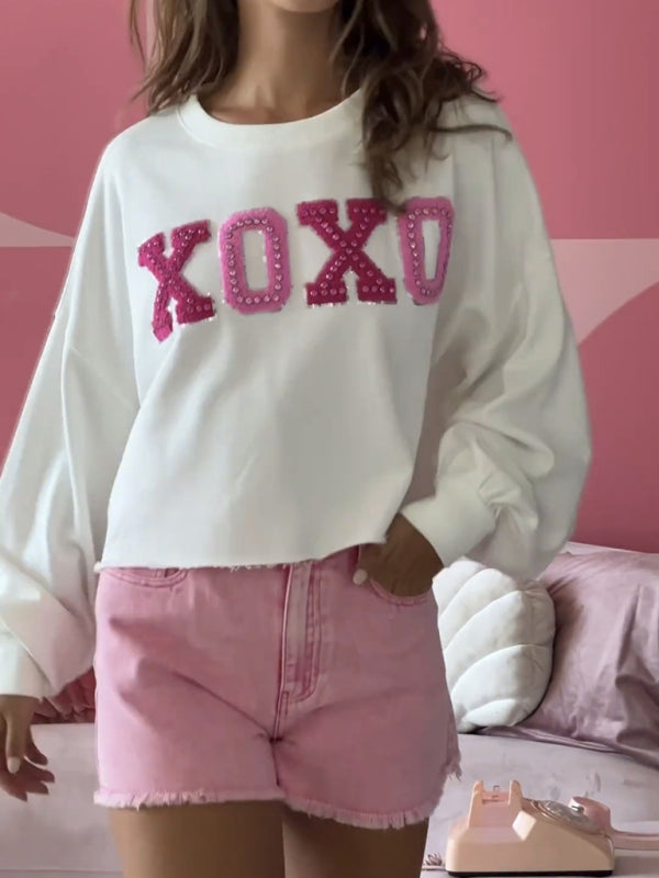 Dianna Women's Embroidered Heart XOXO Casual Loose Sweatshirt