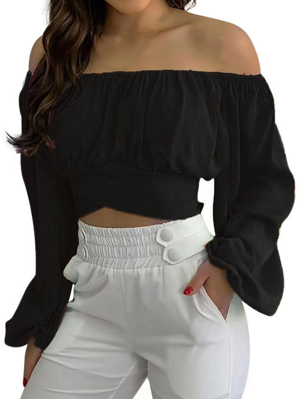 Hallie Women's Off-Shoulder Cross Strap Long Sleeve Top
