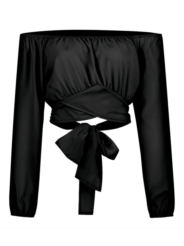 Hallie Women's Off-Shoulder Cross Strap Long Sleeve Top