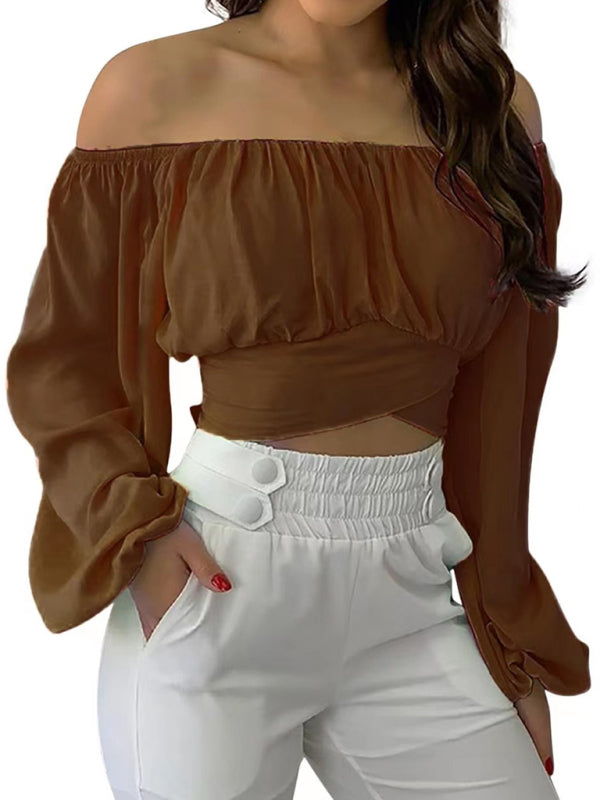 Hallie Women's Off-Shoulder Cross Strap Long Sleeve Top