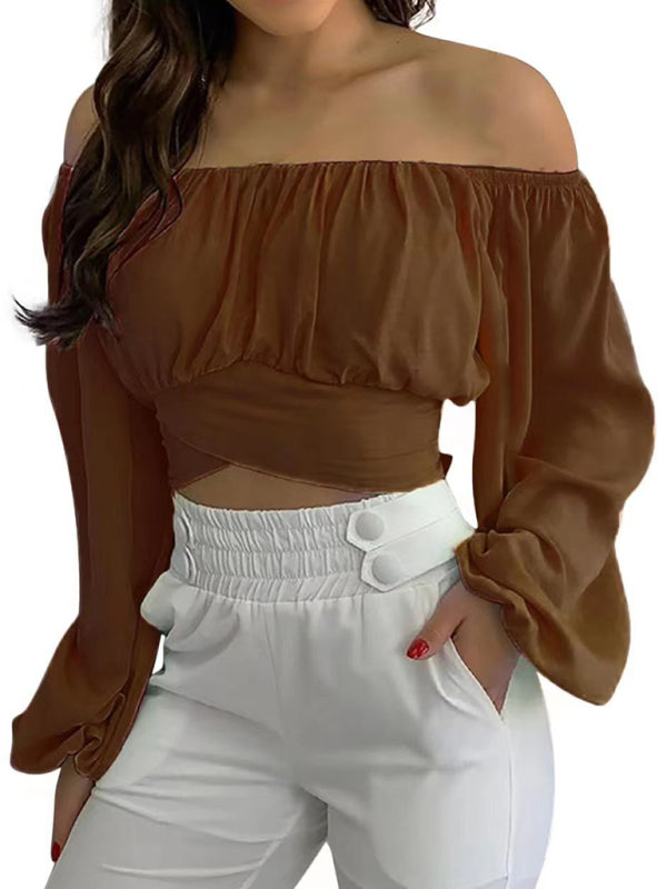 Hallie Women's Off-Shoulder Cross Strap Long Sleeve Top