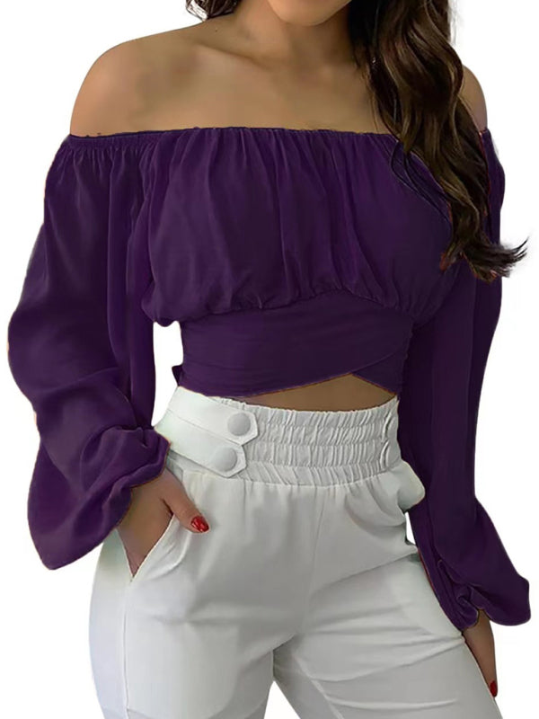 Hallie Women's Off-Shoulder Cross Strap Long Sleeve Top