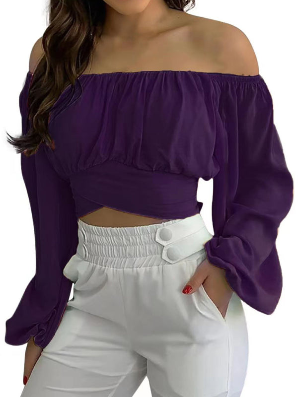 Hallie Women's Off-Shoulder Cross Strap Long Sleeve Top