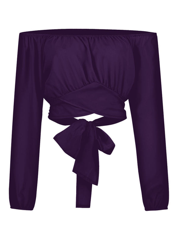 Hallie Women's Off-Shoulder Cross Strap Long Sleeve Top