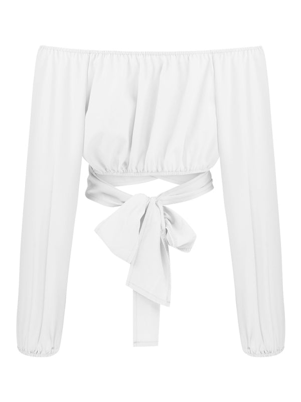 Hallie Women's Off-Shoulder Cross Strap Long Sleeve Top