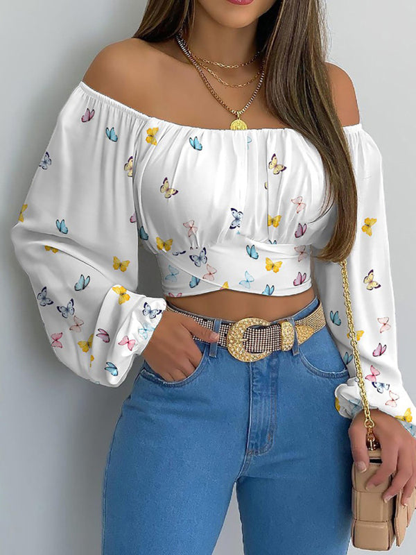 Hallie Women's Off-Shoulder Cross Strap Long Sleeve Top