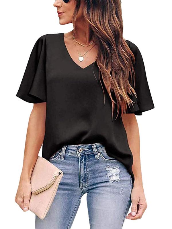 Hadlee Women's Loose V-Neck Ruffle Sleeve Casual Top
