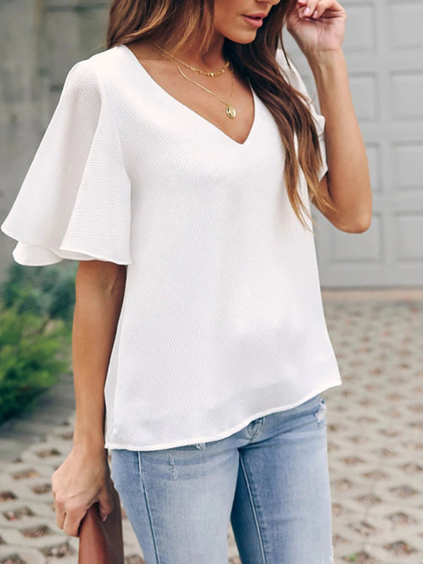 Hadlee Women's Loose V-Neck Ruffle Sleeve Casual Top