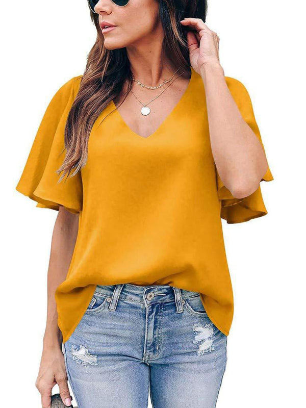 Hadlee Women's Loose V-Neck Ruffle Sleeve Casual Top