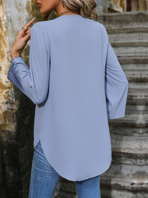 Ginerva Women's Elegant Commuting V-Neck Button-Down Pullover Shirt